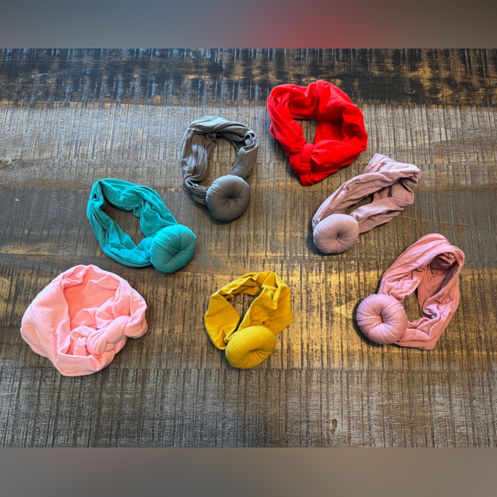 Lot of 6 Nylon Super Soft Baby Headband Knotted Pink Rose Lavender Teal Gray Red